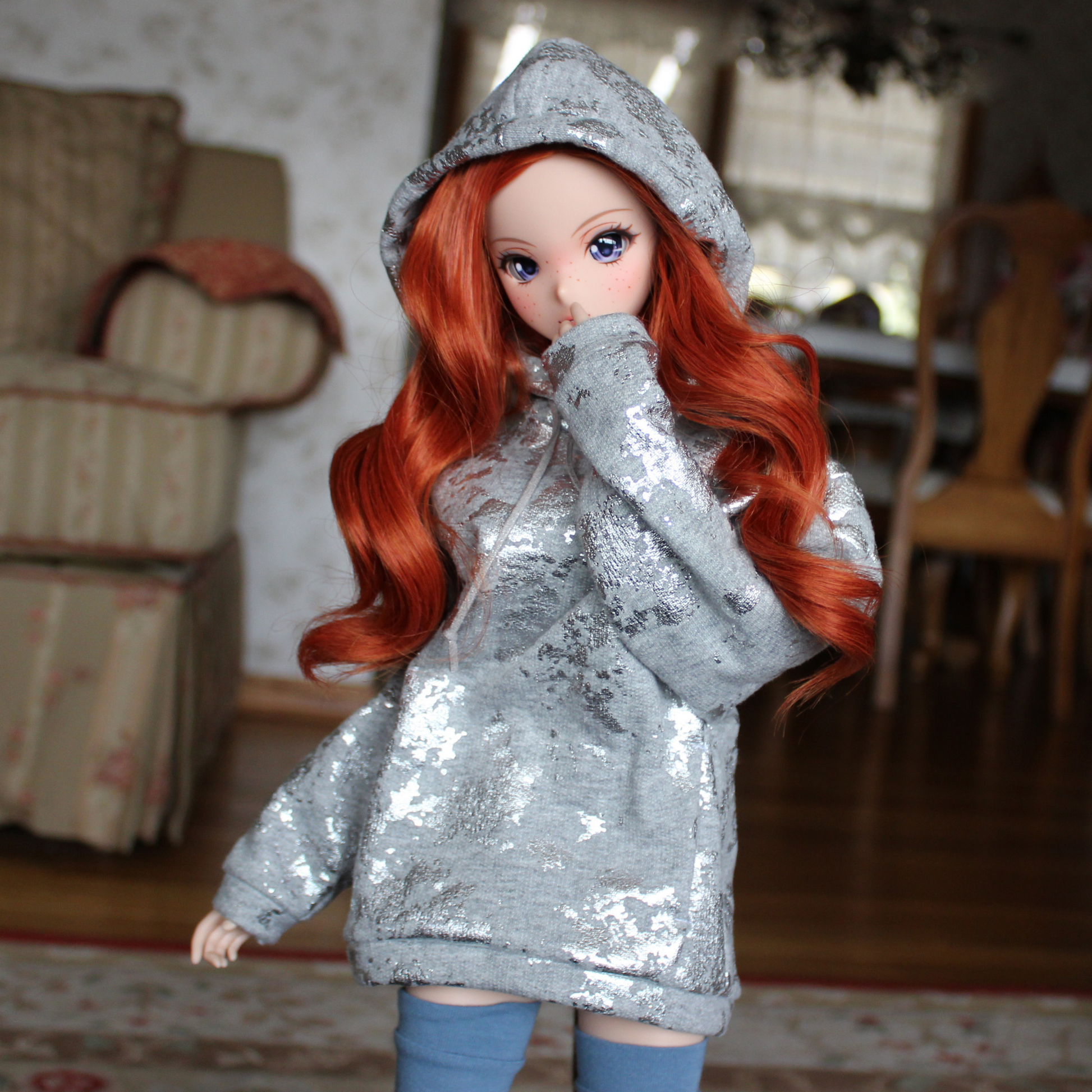 Silver Marble Oversized Hoodie for Smart Dolls - The Doll Fairy