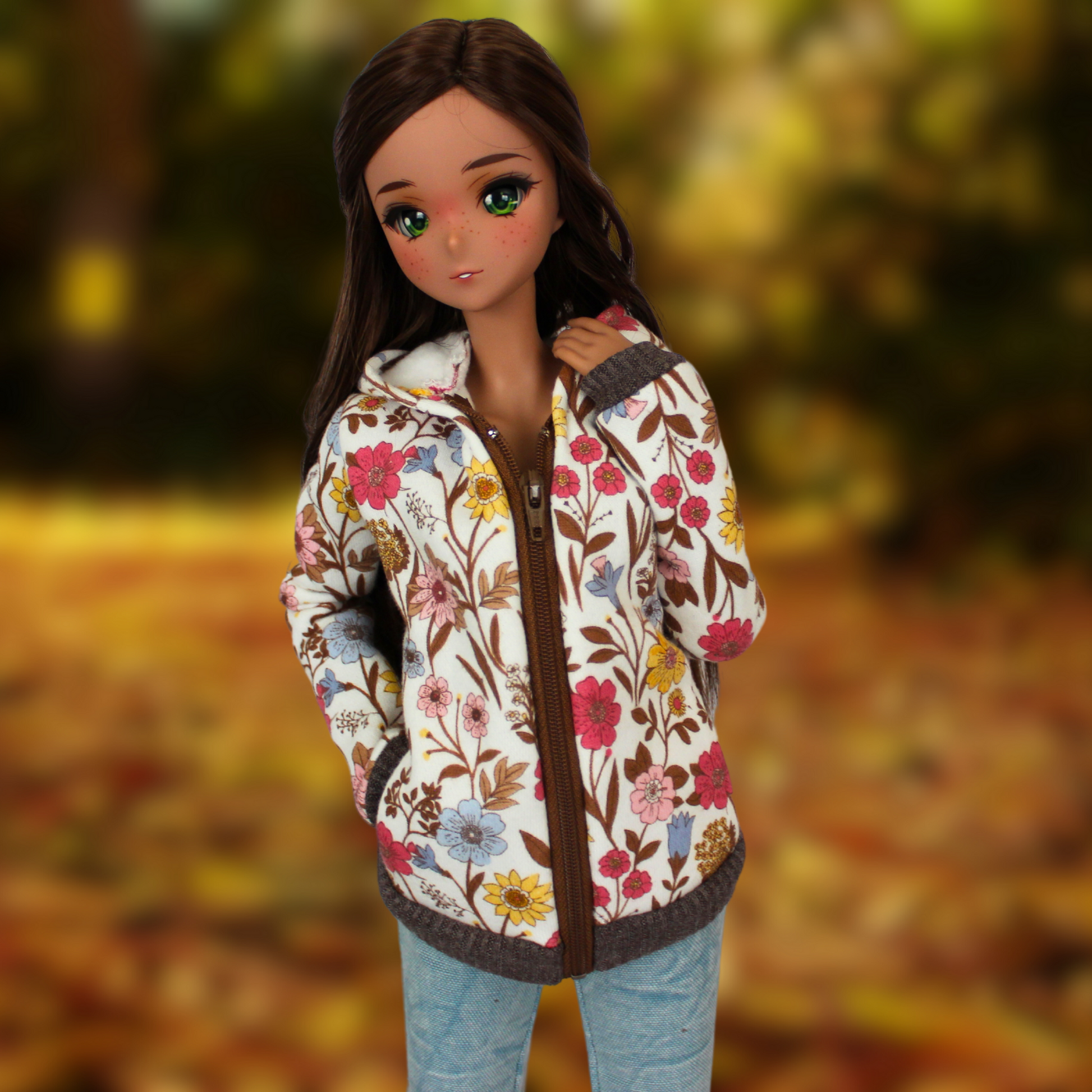 Floral Fleece-Lined Zip-Up Hoodie for Smart Dolls - The Doll Fairy