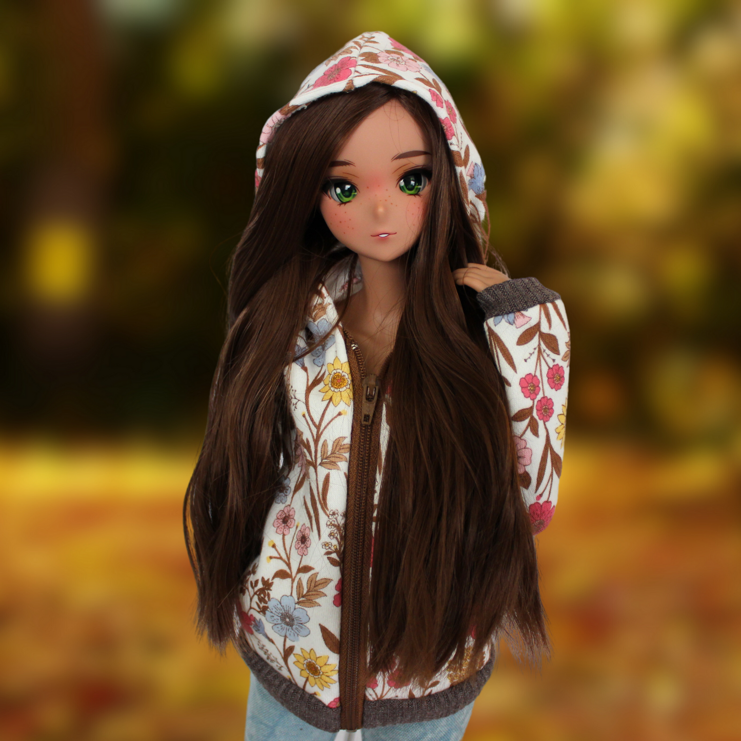 Floral Fleece-Lined Zip-Up Hoodie for Smart Dolls - The Doll Fairy