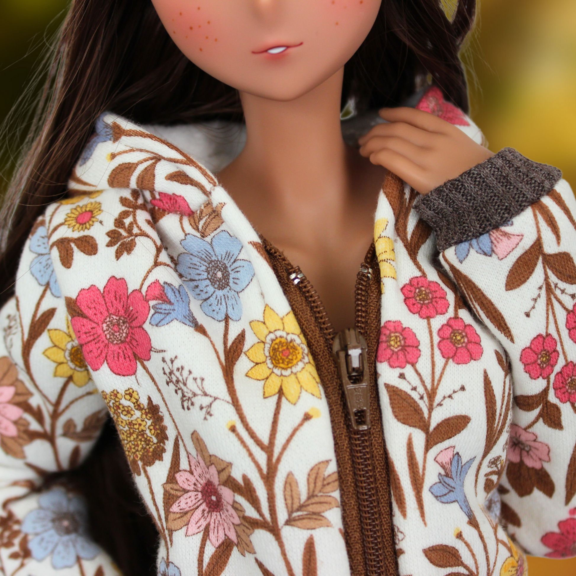 Floral Fleece-Lined Zip-Up Hoodie for Smart Dolls - The Doll Fairy
