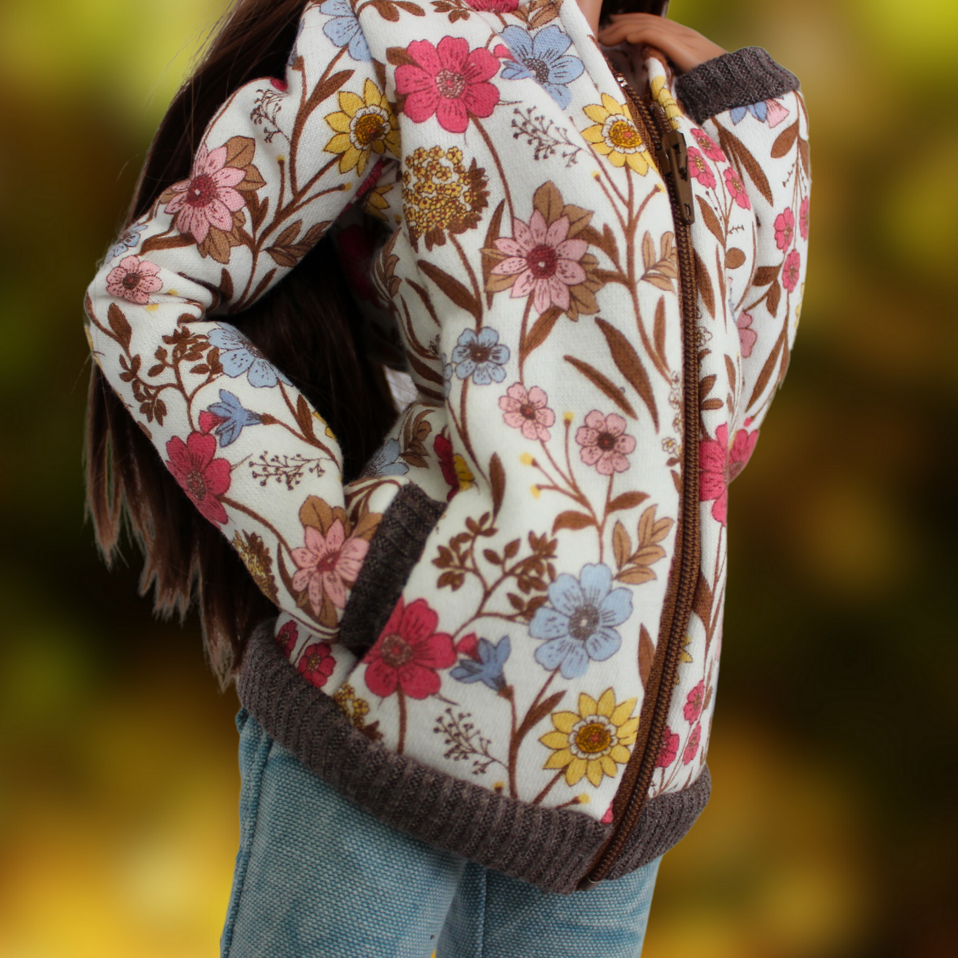 Floral Fleece-Lined Zip-Up Hoodie for Smart Dolls - The Doll Fairy