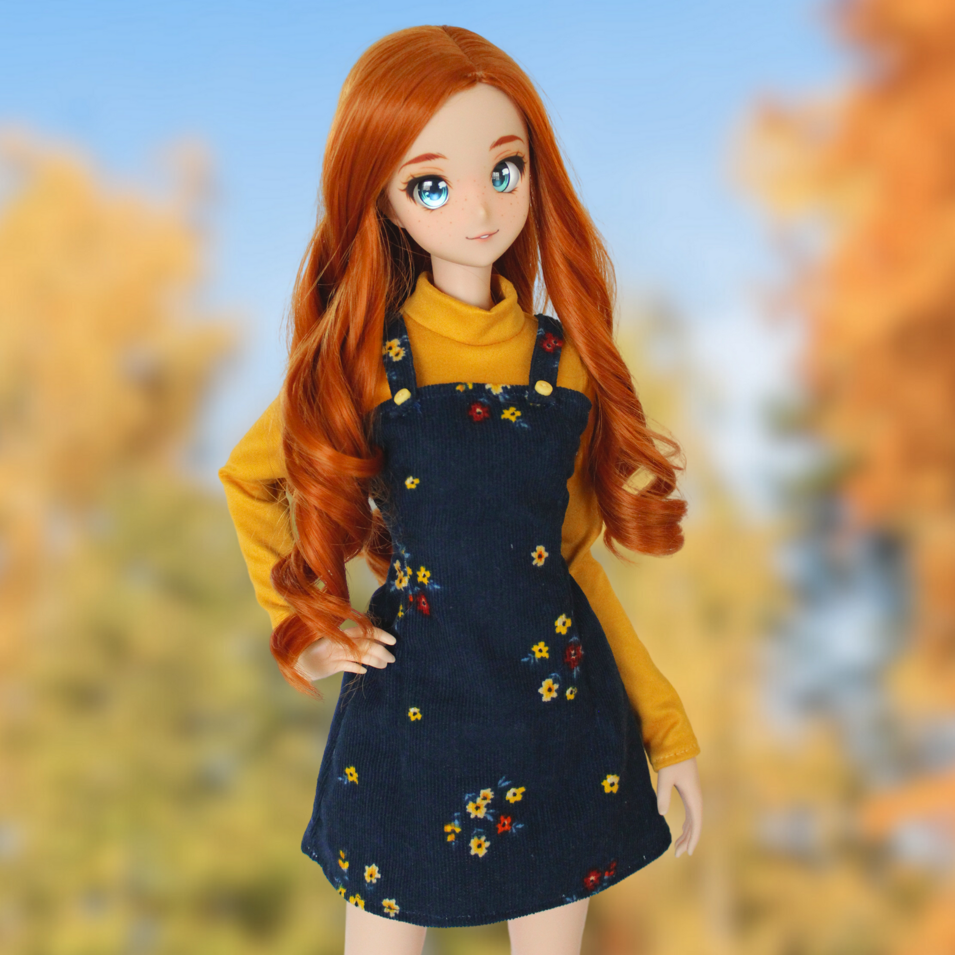 Autumn Floral Jumper Dress and Turtleneck Set for Smart Dolls - The Doll Fairy