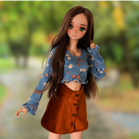 Blue Floral Blouse and Button-Down Skirt Set - The Doll Fairy