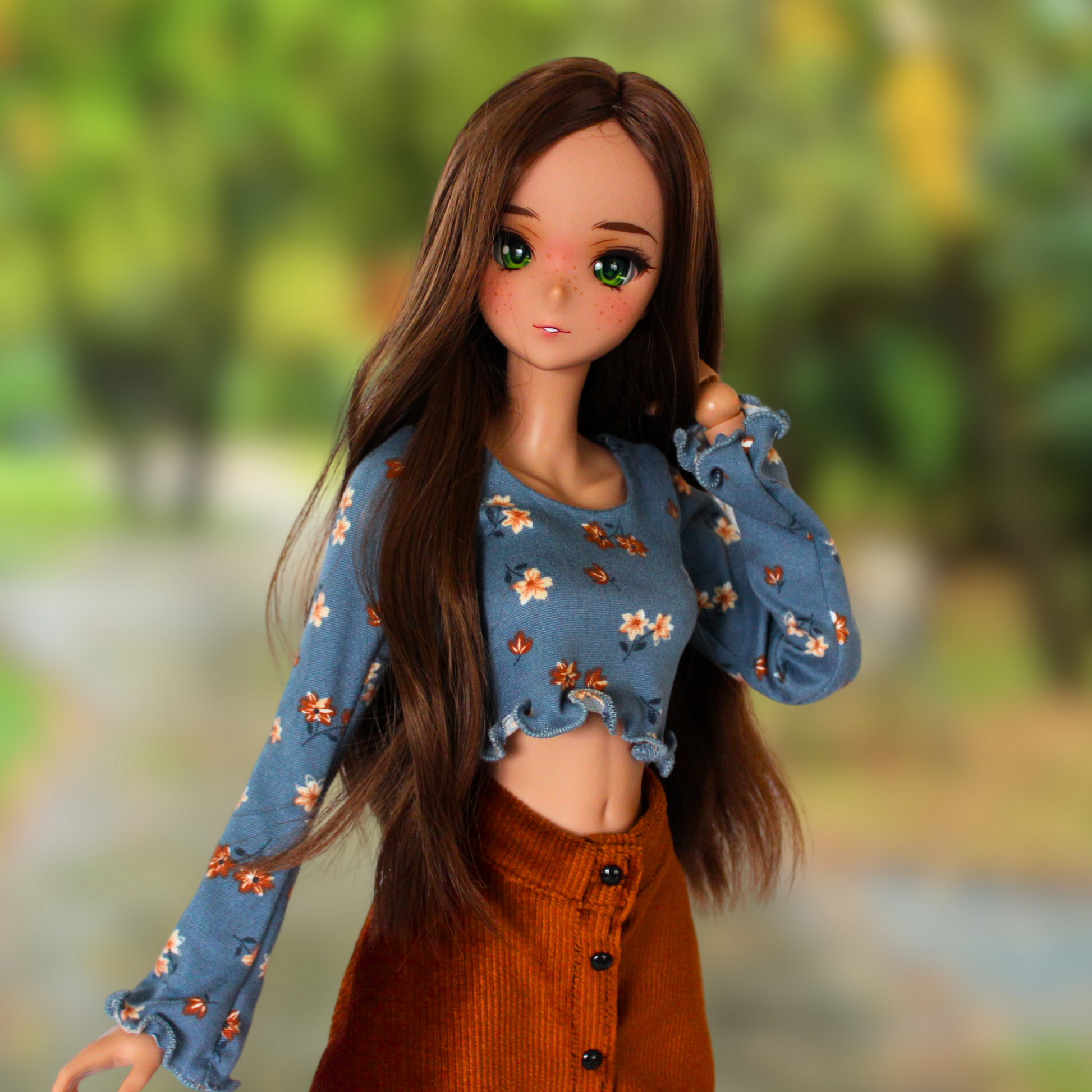 Blue Floral Blouse and Button-Down Skirt Set - The Doll Fairy