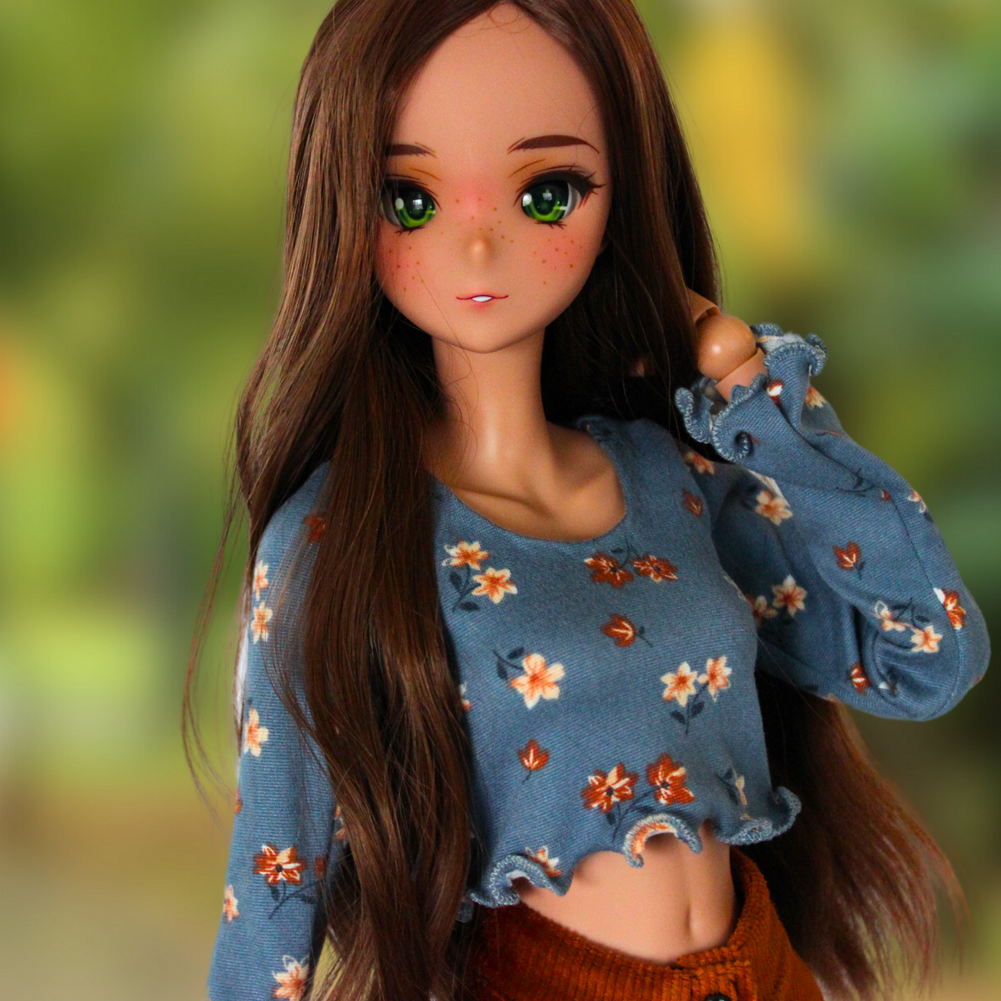 Blue Floral Blouse and Button-Down Skirt Set - The Doll Fairy
