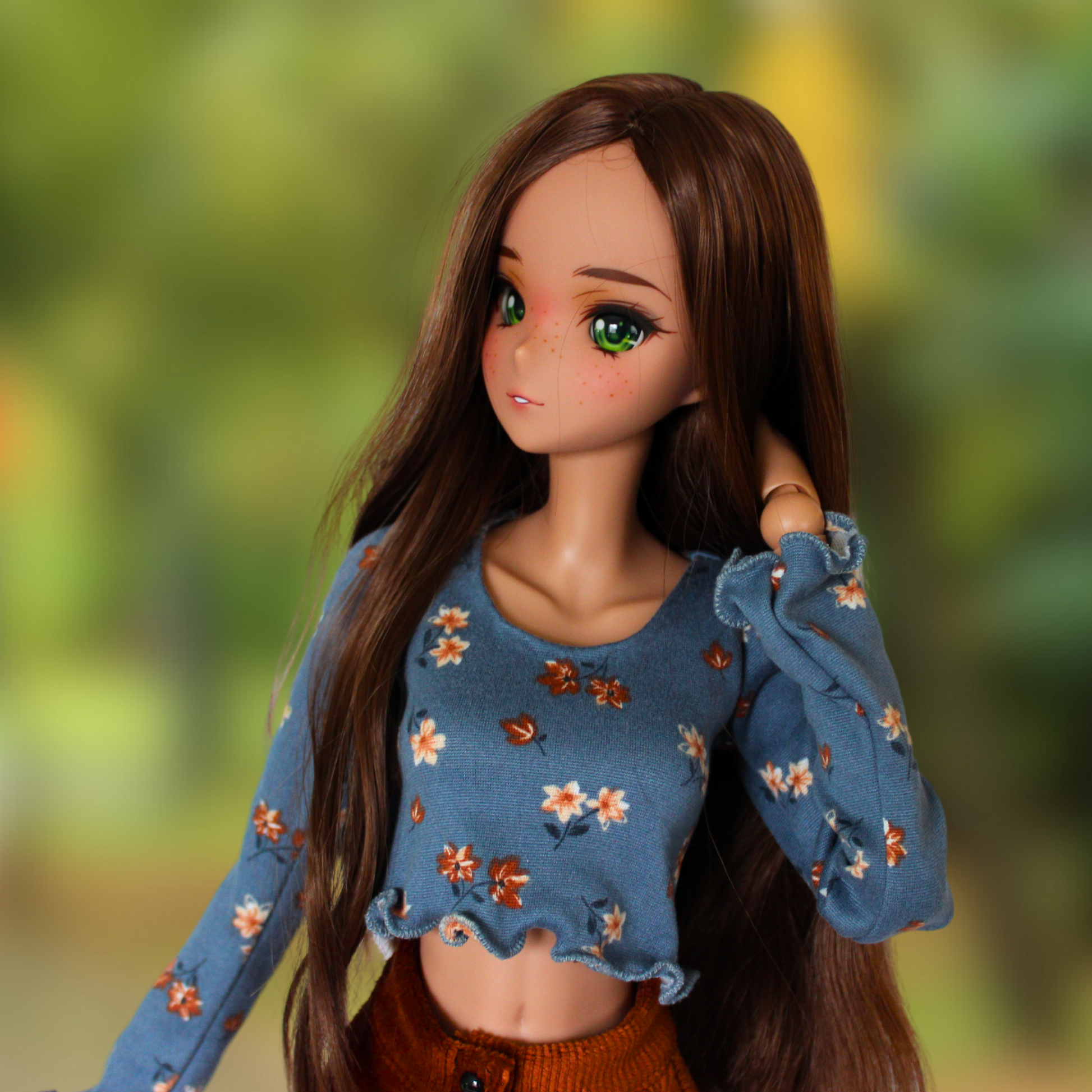 Blue Floral Blouse and Button-Down Skirt Set - The Doll Fairy