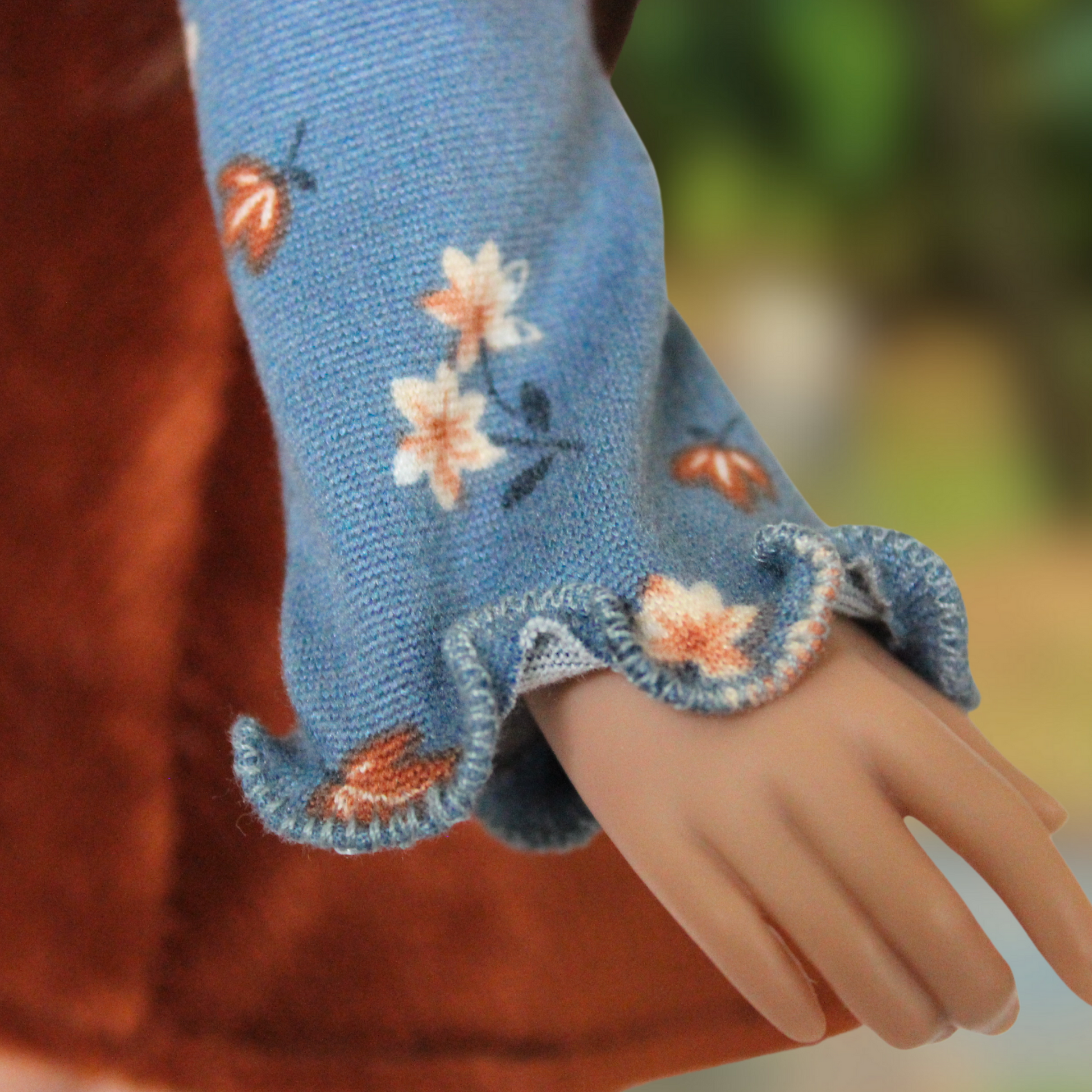 Blue Floral Blouse and Button-Down Skirt Set - The Doll Fairy