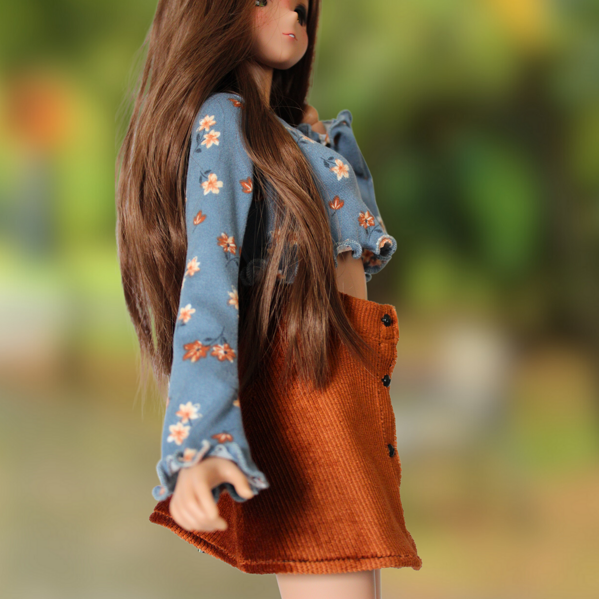 Blue Floral Blouse and Button-Down Skirt Set - The Doll Fairy