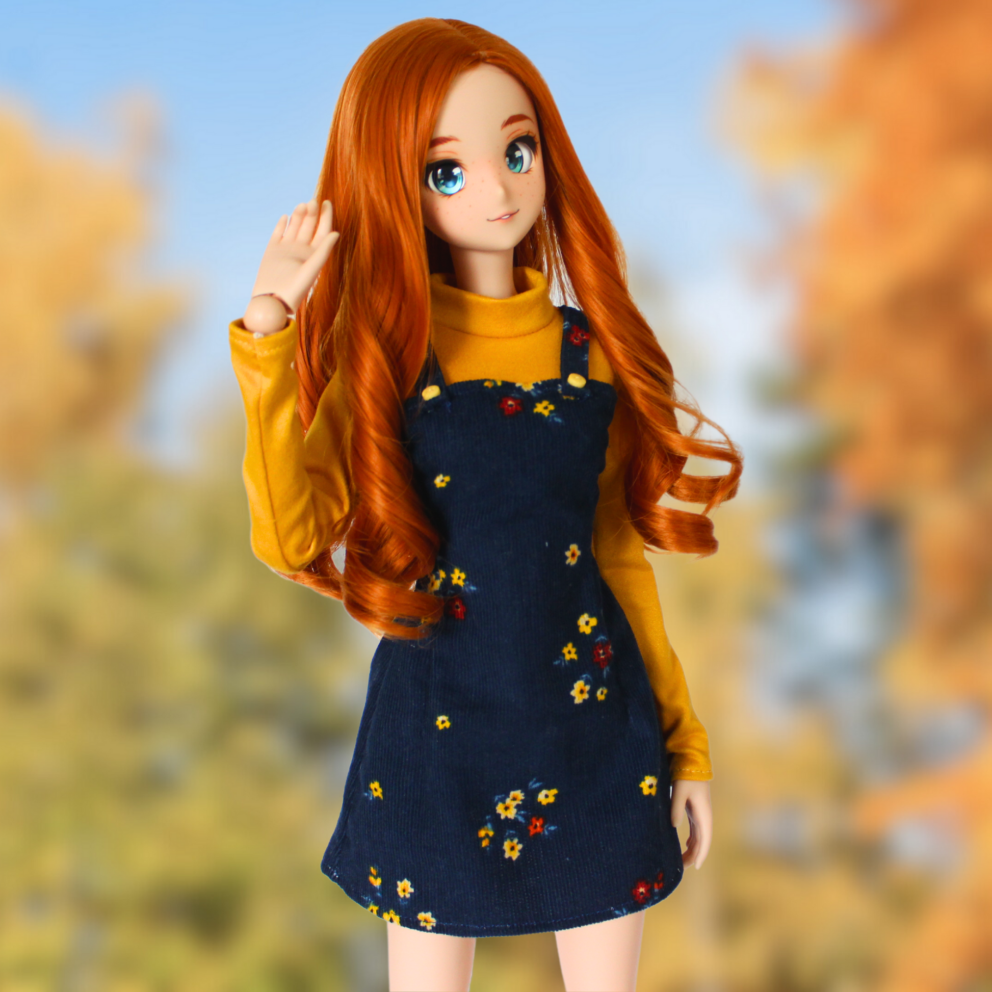 Autumn Floral Jumper Dress and Turtleneck Set for Smart Dolls - The Doll Fairy