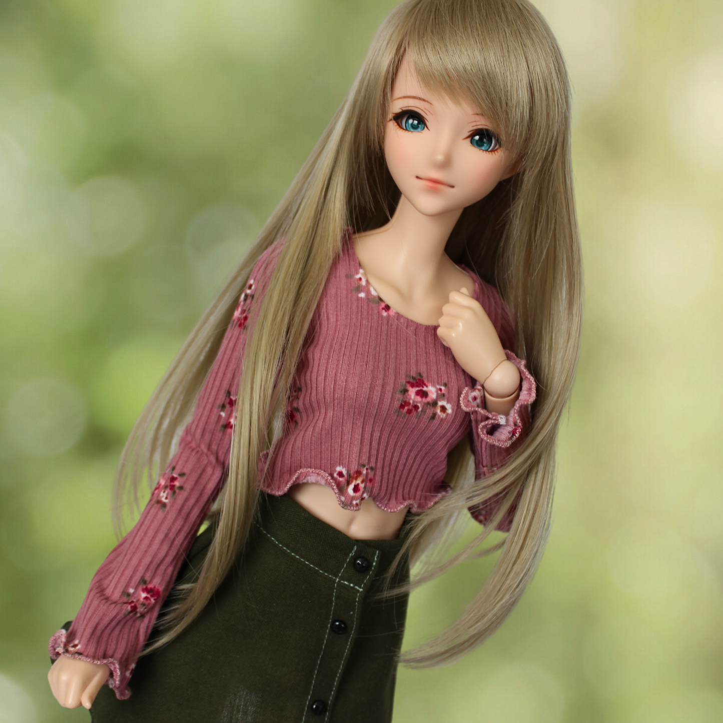 Pink Floral Blouse and Button-Down Skirt Set - The Doll Fairy