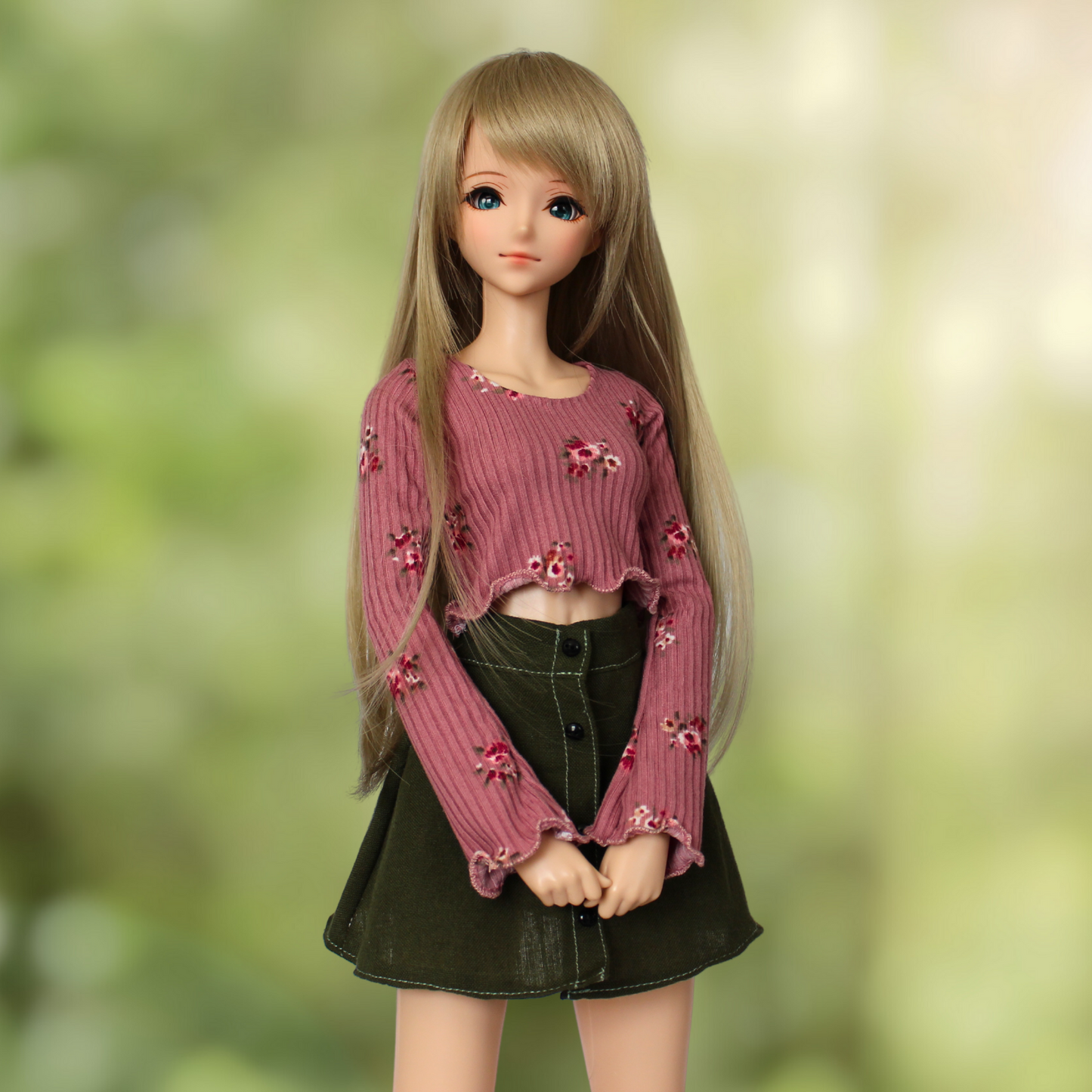 Pink Floral Blouse and Button-Down Skirt Set - The Doll Fairy