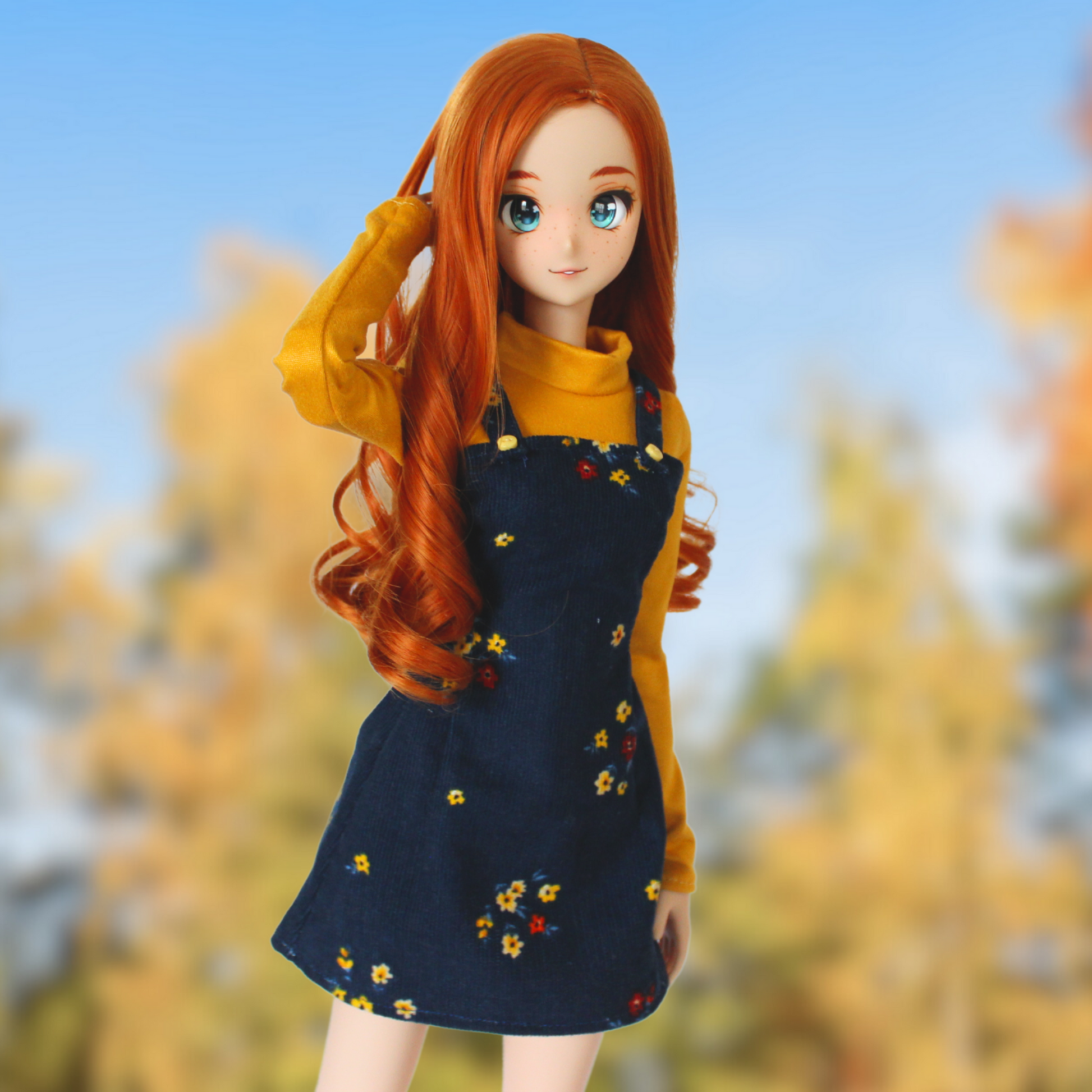 Autumn Floral Jumper Dress and Turtleneck Set for Smart Dolls - The Doll Fairy