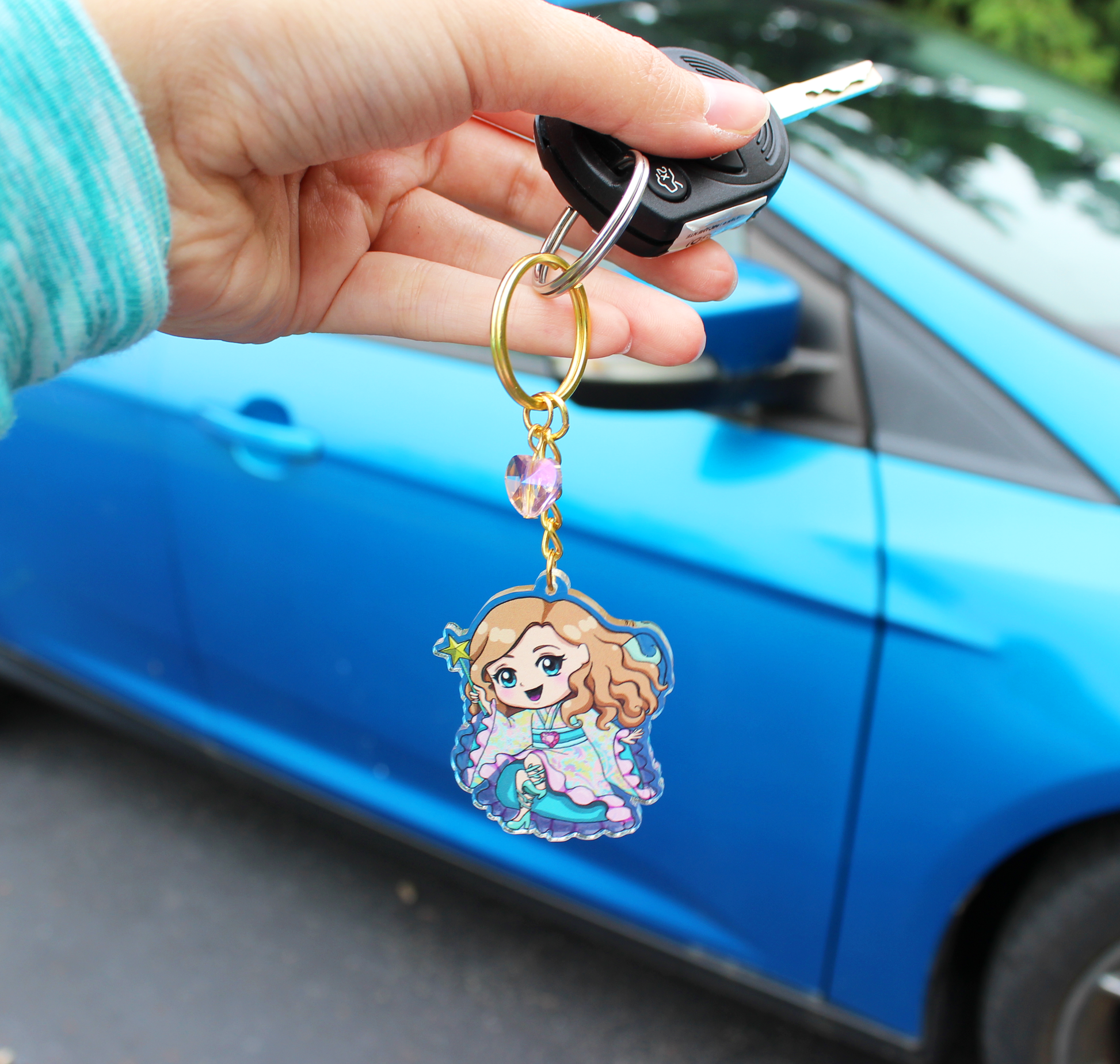 Doll Fairy Chibi Acrylic Charm Key Chain with Crystal Heart - The Doll Fairy