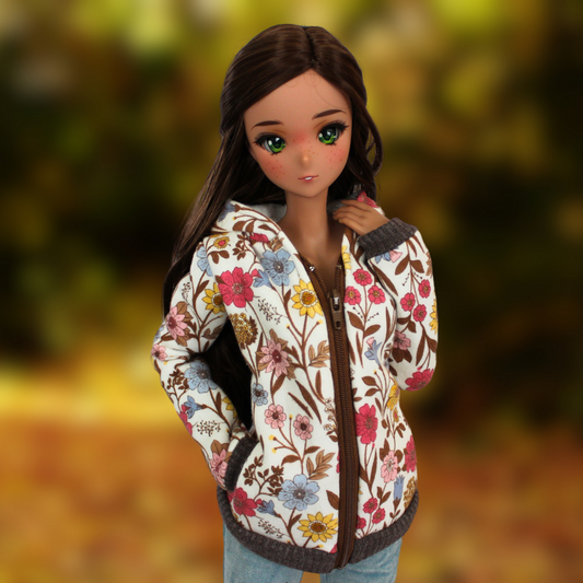 Floral Fleece-Lined Zip-Up Hoodie for Smart Dolls - The Doll Fairy