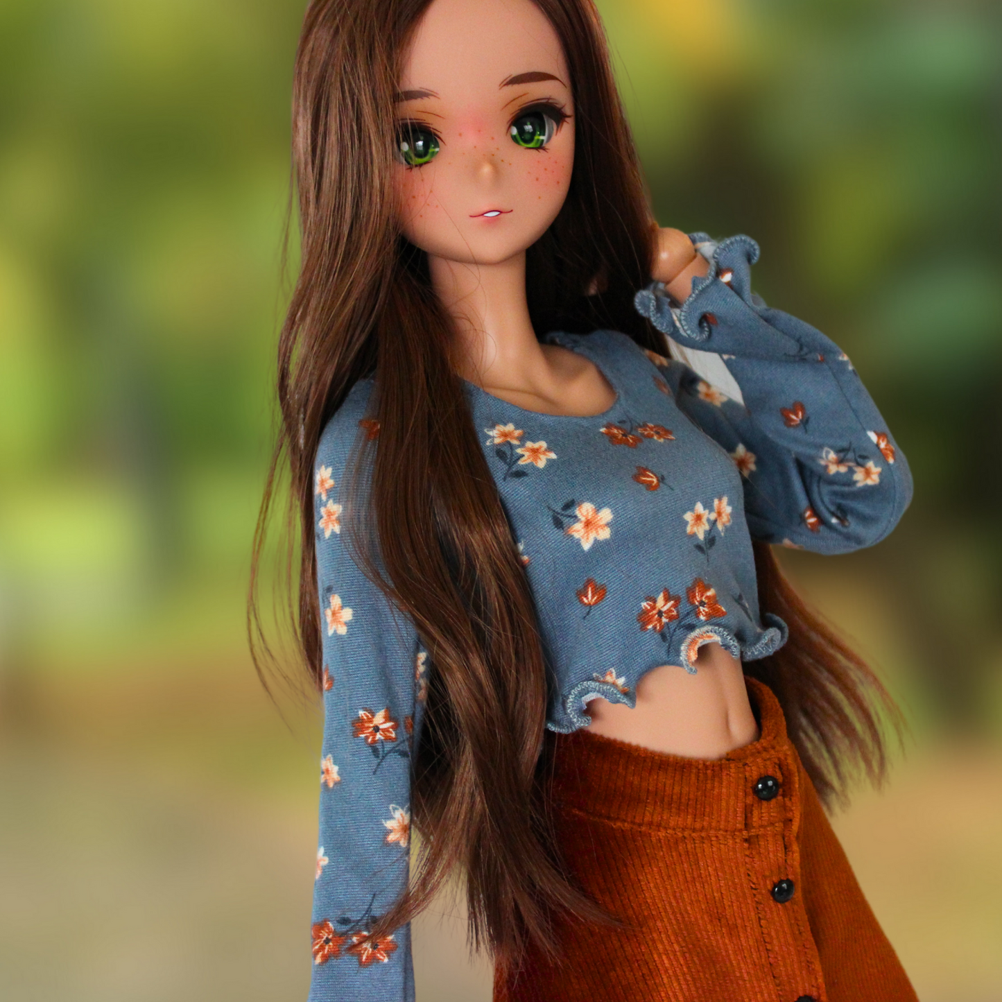 Blue Floral Blouse and Button-Down Skirt Set - The Doll Fairy