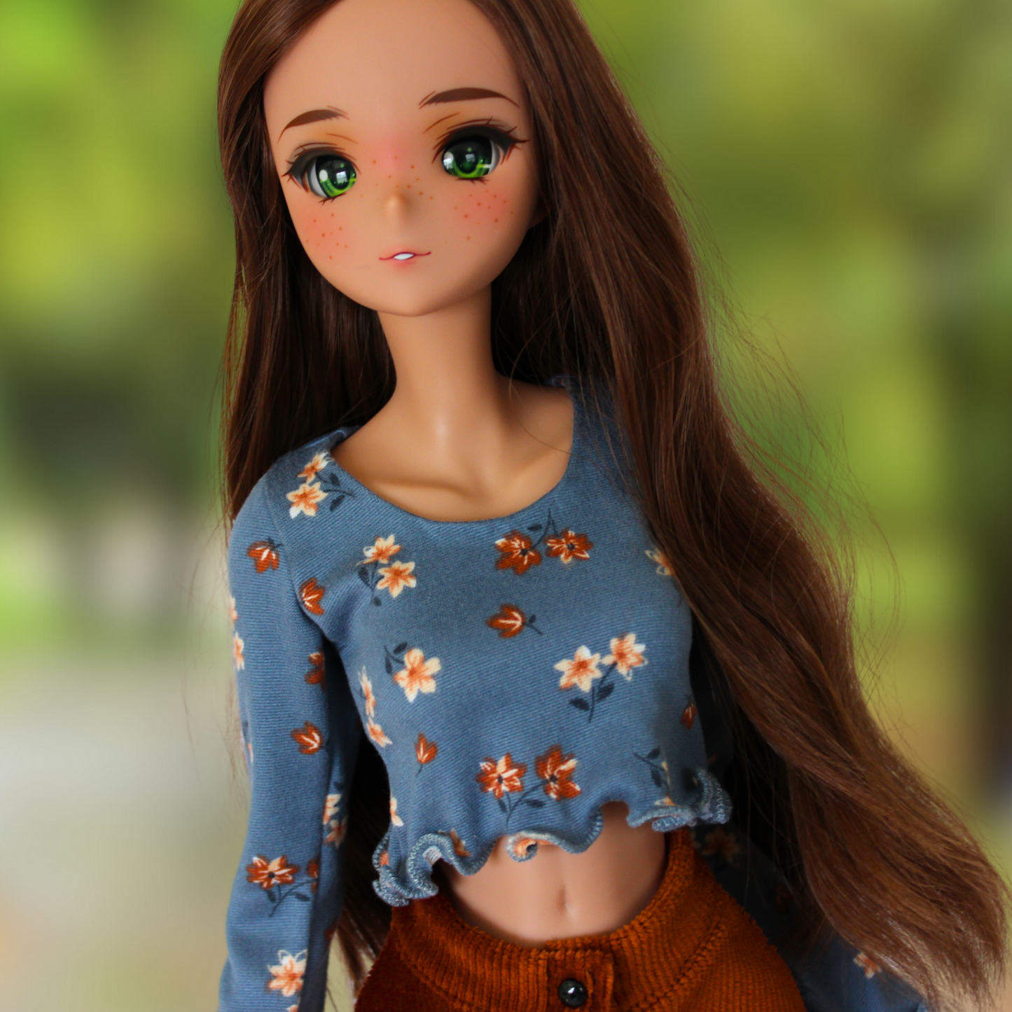Blue Floral Blouse and Button-Down Skirt Set - The Doll Fairy