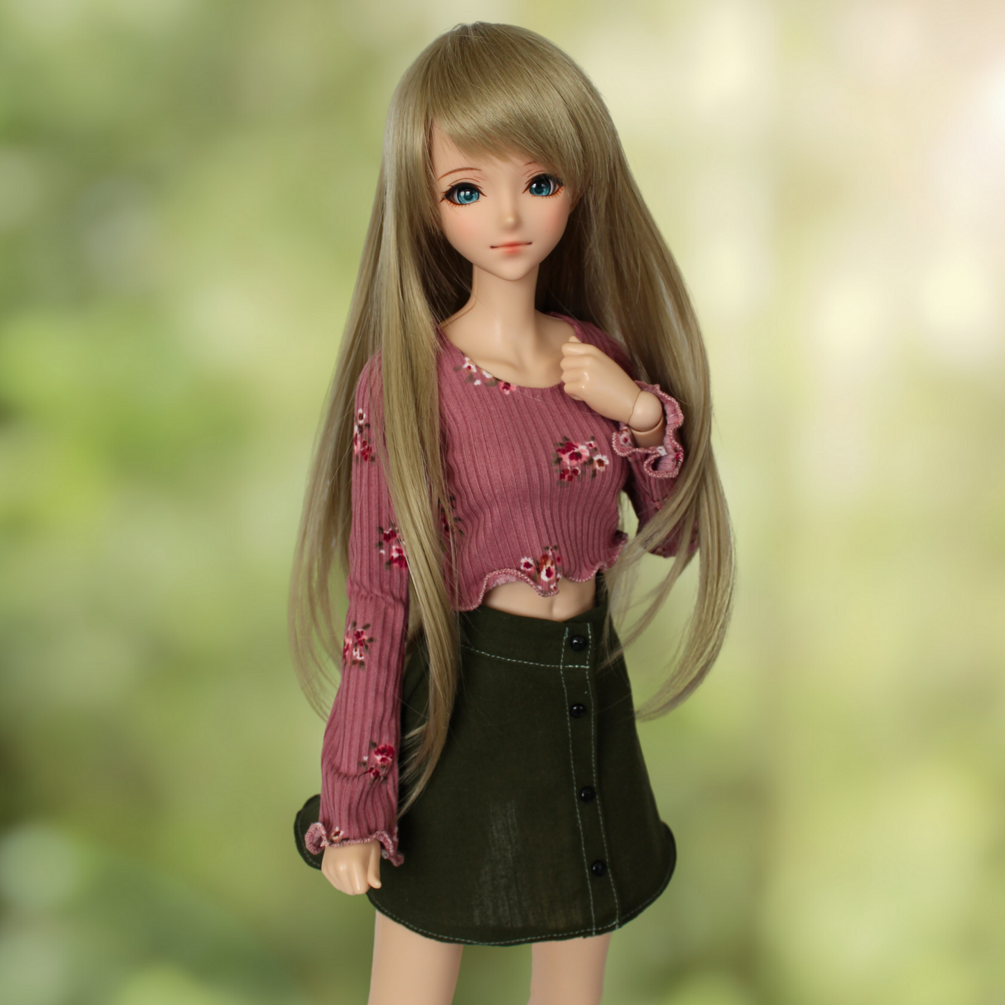 Pink Floral Blouse and Button-Down Skirt Set - The Doll Fairy