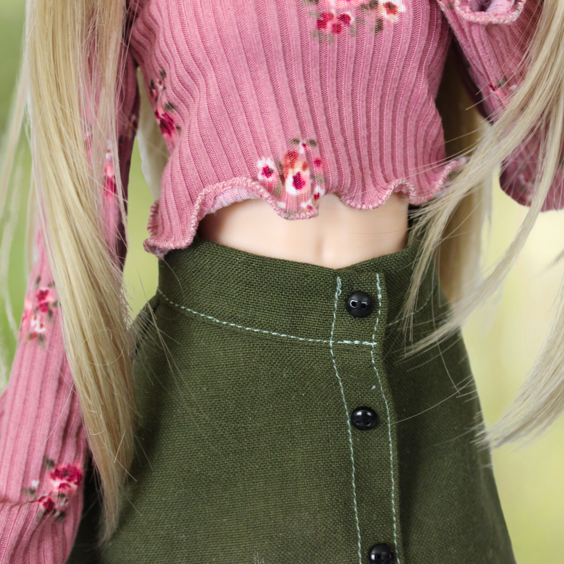 Pink Floral Blouse and Button-Down Skirt Set - The Doll Fairy