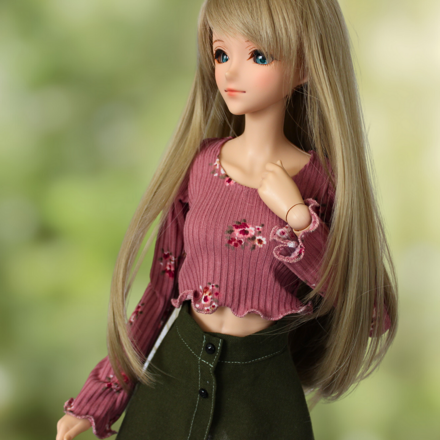 Pink Floral Blouse and Button-Down Skirt Set - The Doll Fairy