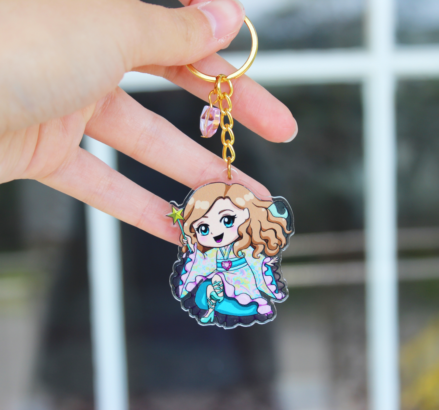 Doll Fairy Chibi Acrylic Charm Key Chain with Crystal Heart - The Doll Fairy