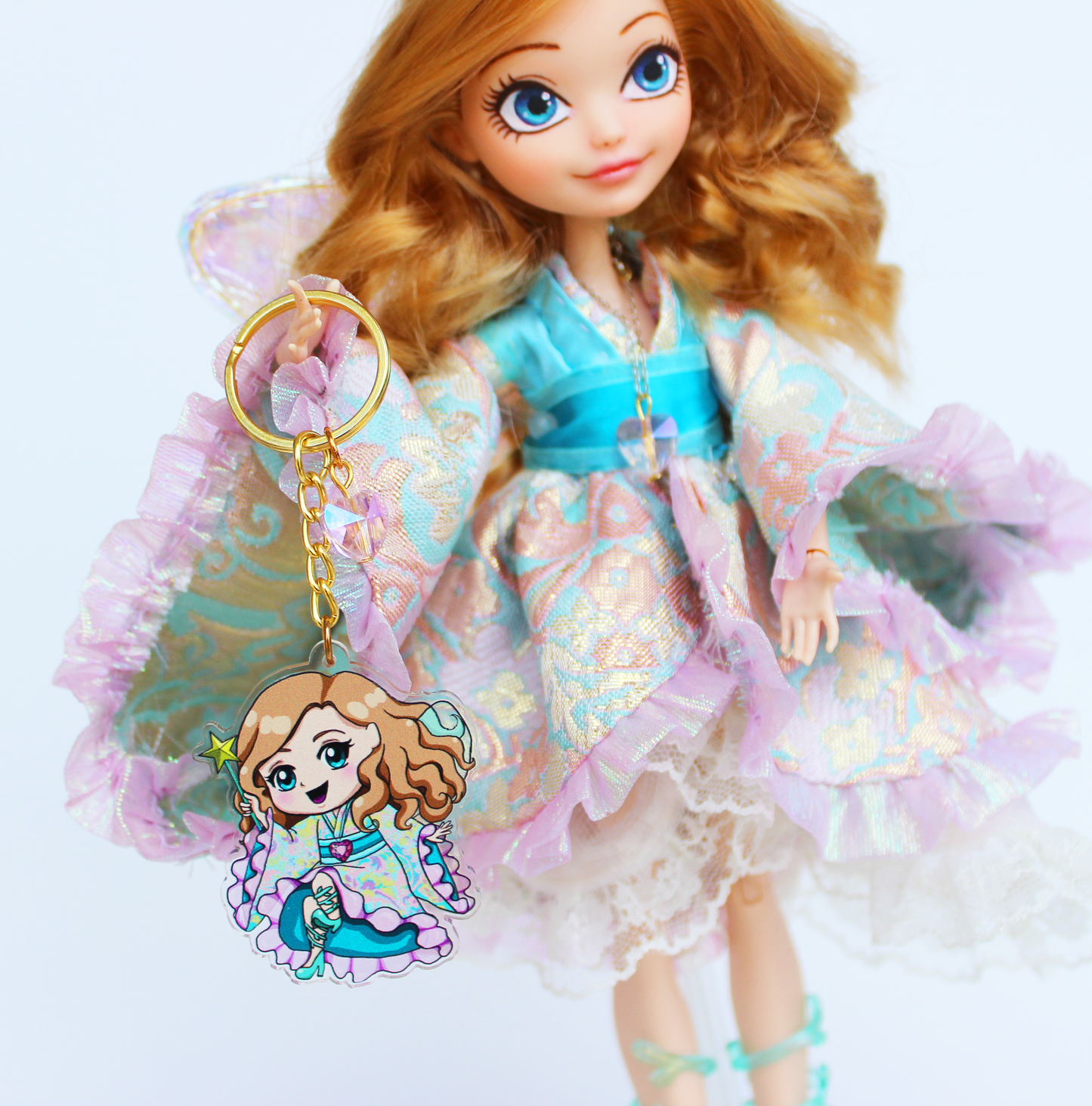 Doll Fairy Chibi Acrylic Charm Key Chain with Crystal Heart - The Doll Fairy