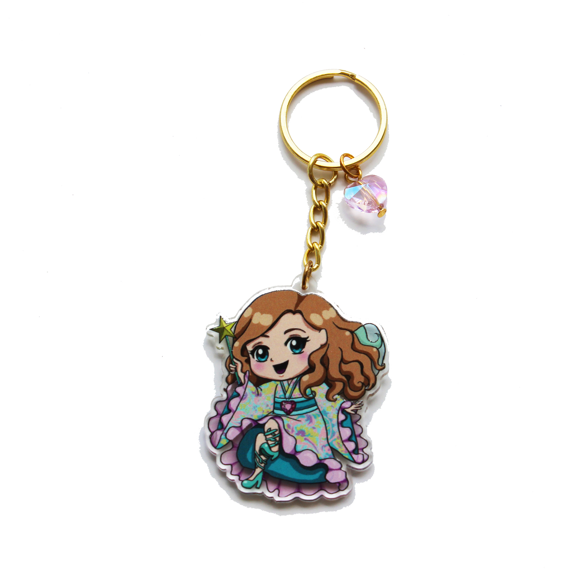 Doll Fairy Chibi Acrylic Charm Key Chain with Crystal Heart - The Doll Fairy